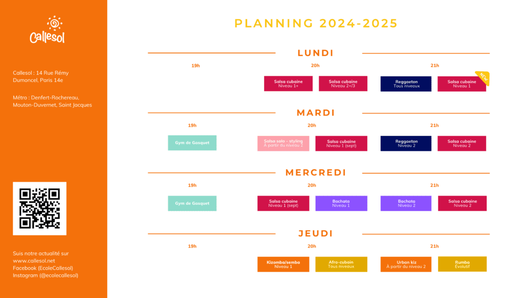 Planning des cours hebdomadaires 2024-2025