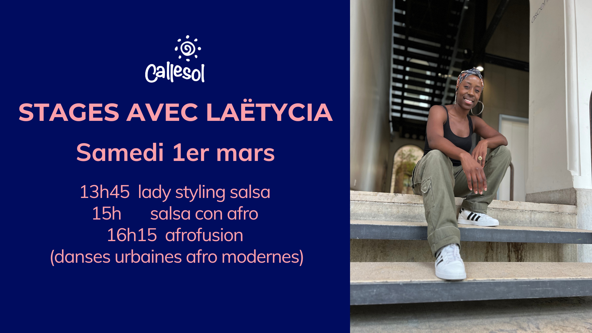 Stages avec Laëtycia, de la célèbre école Dancefloor en Suisse, lady styling, salsa con afro, afrofusion