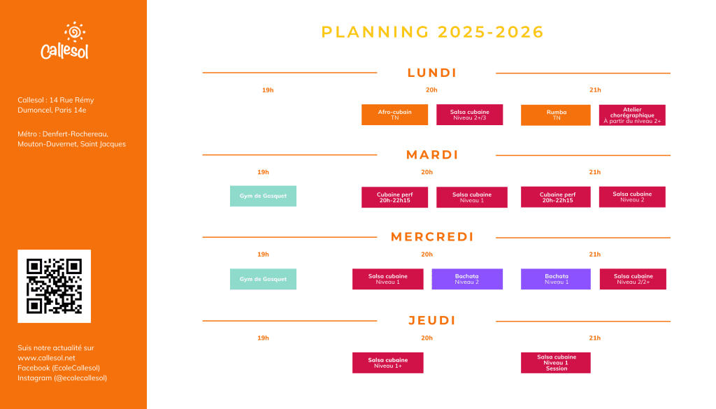 Planning des cours hebdomadaires 2025-2026